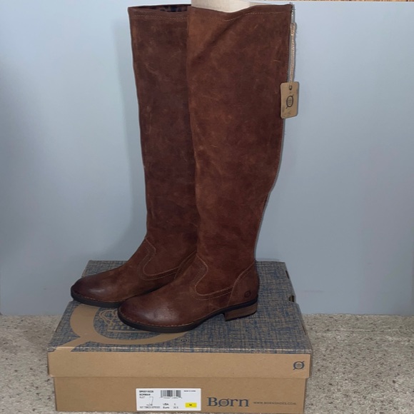 NWT Born Borman Over the Knee Boot Brown Rust Distressed Suede. Sz. 5